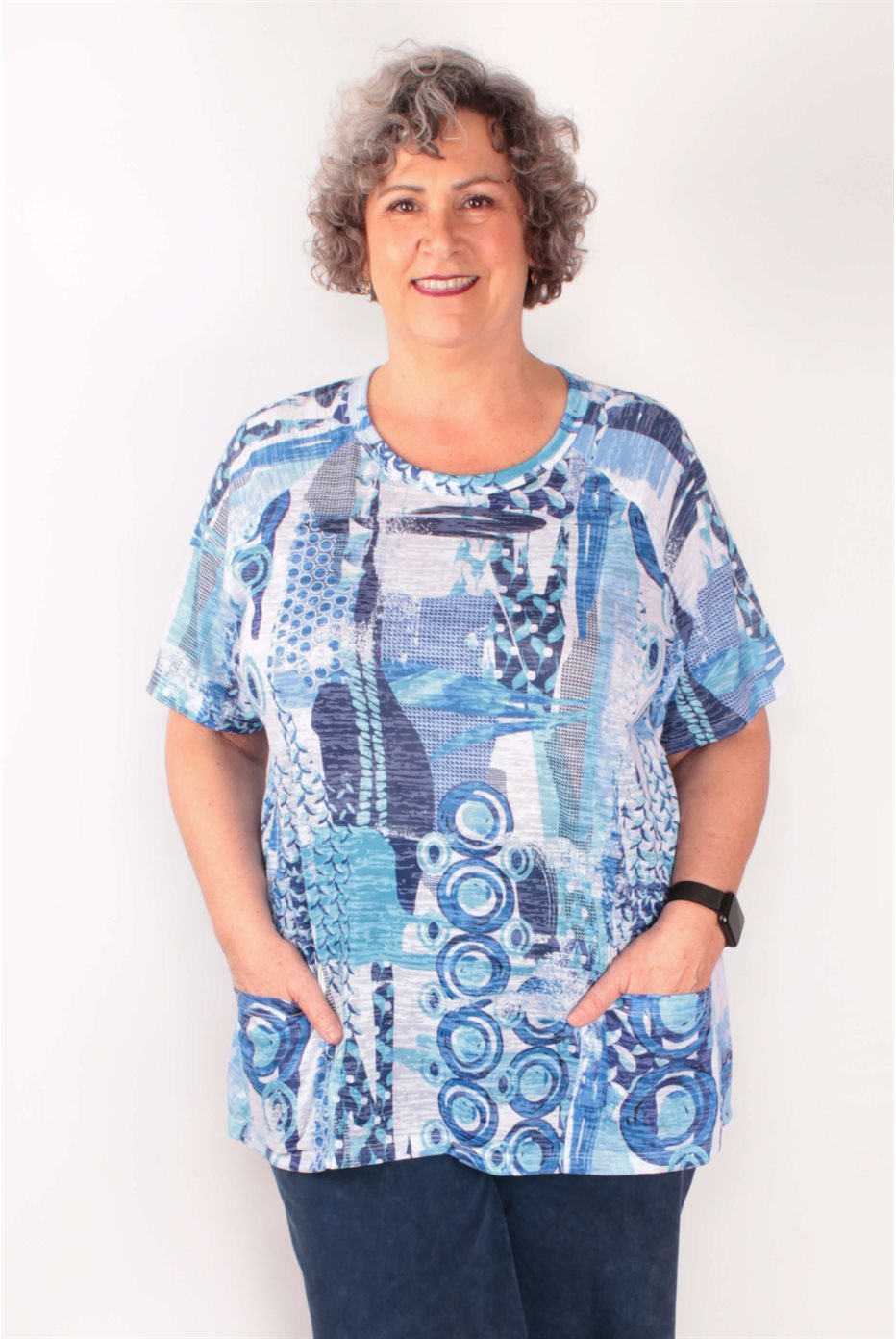 Tunique en coton bleu avec poches Tunique en coton bleu avec poches